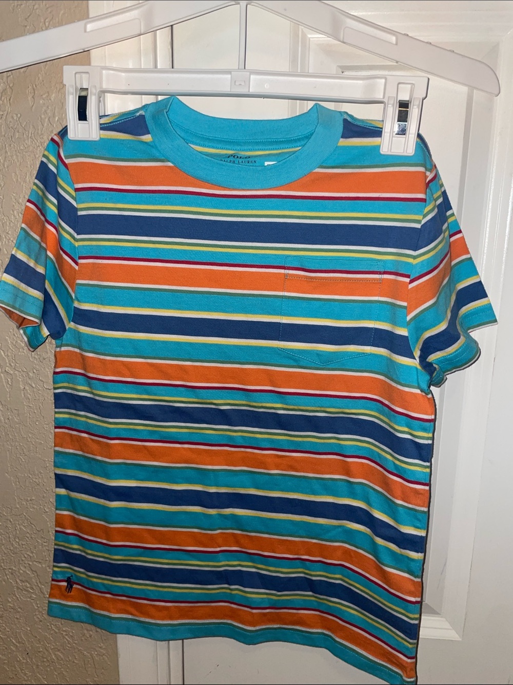 Polo by Ralph Lauren Turquoise, Orange & Navy Stripe Pocket Tee